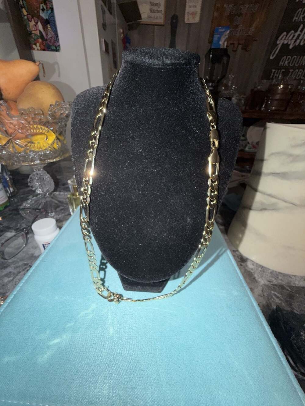 14K Gold thermal infused over brass Figaro Chain 24 Inch